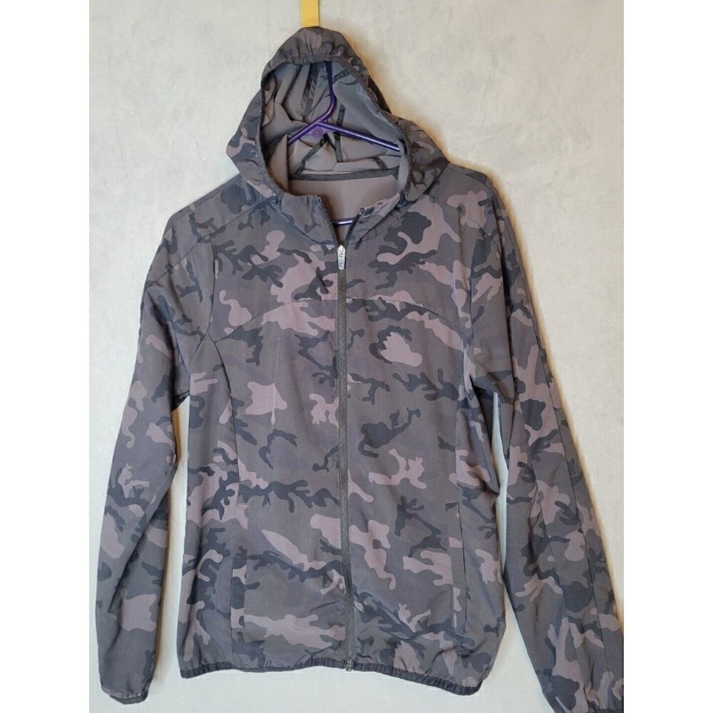 Zyia Jacket Womens Small Windbreaker Camo Camouflage Hooded Black